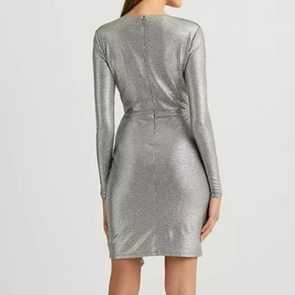 Ralph Lauren Women's Metallic Knit Surplice Cocktail Dress Size 8 (MSRP $245) - Picture 3 of 8